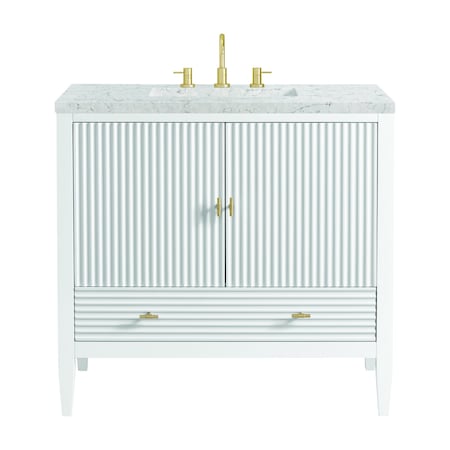 James Martin Vanities 36'' Vanity, Bright White w/ 3 CM Eternal Jasmine Pearl Quartz Top 485-V36-BW-3EJP